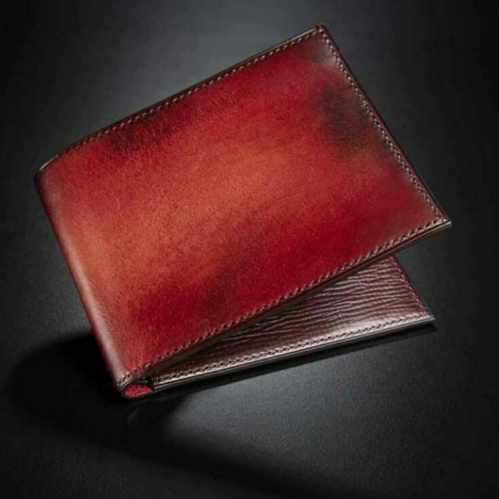 Guess Men's Oxblood color real leather vegetable-tanned calfskin wallet